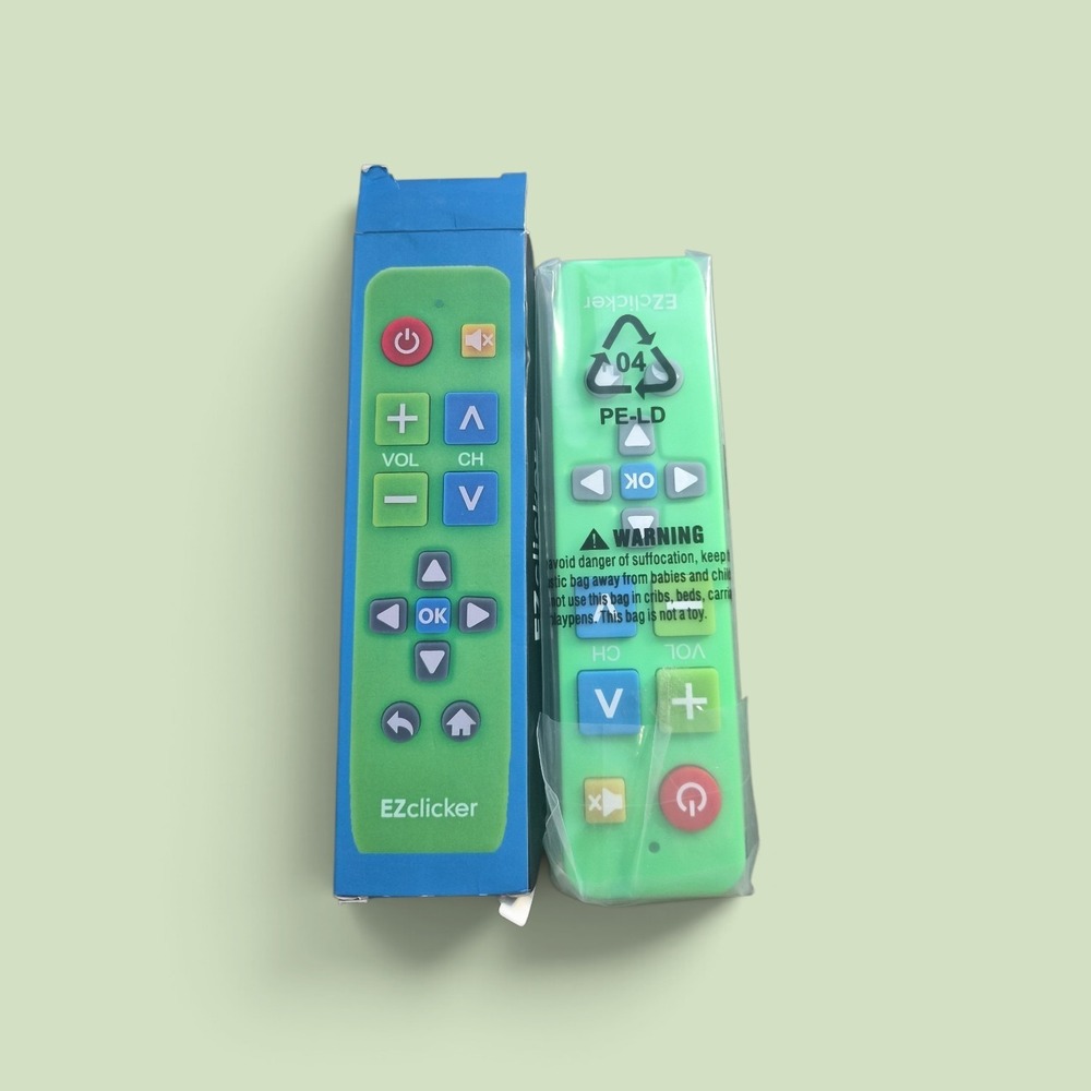 EZclicker Big Button Universal TV Remote Green Long Range Easy Program Senior